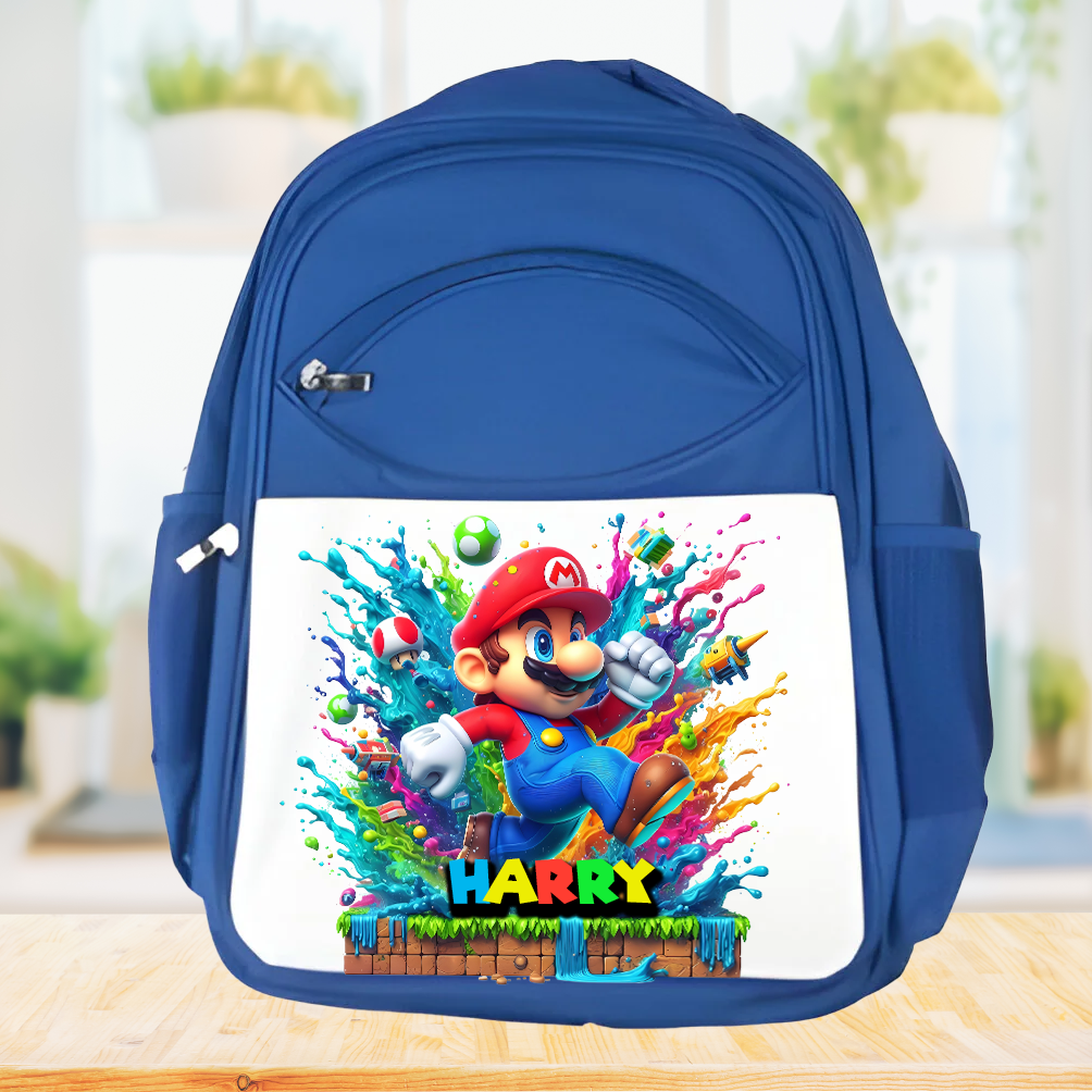 Personalised Mario Backpack XL Back to School Mario Design with Name 45x39cm Perfect for Back to School or Gift With Name