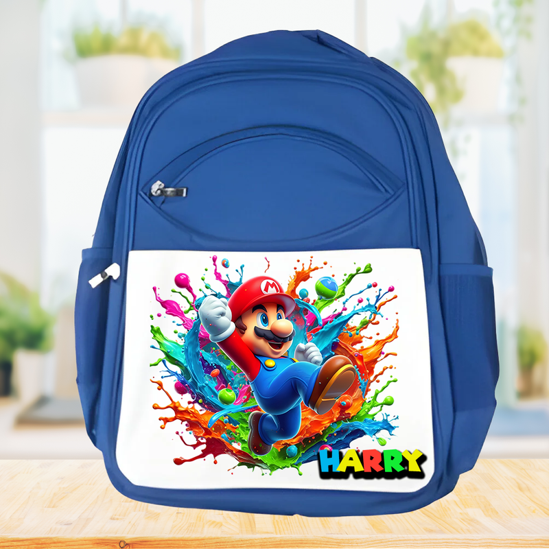 Personalised Mario Backpack XL Back to School Mario Design with Name 45x39cm Perfect for Back to School or Gift With Name
