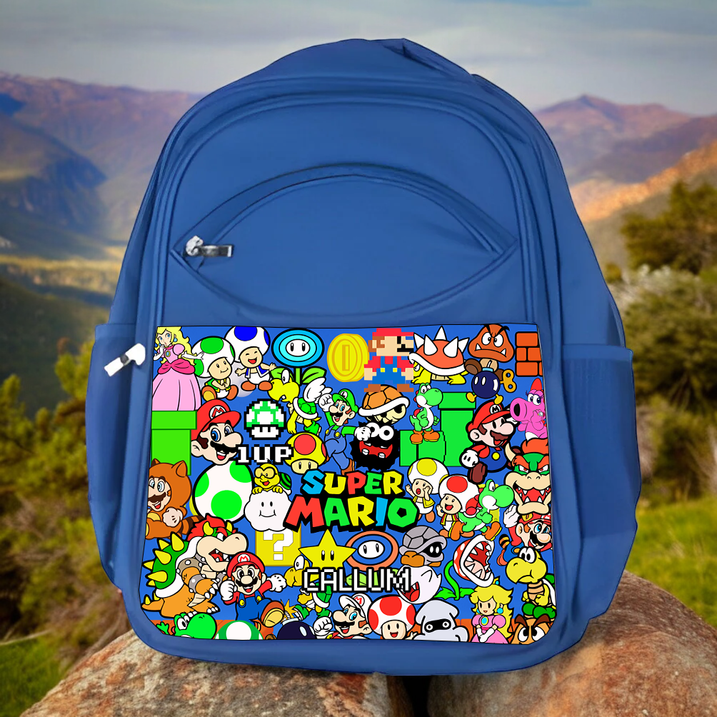 Personalised Mario Backpack XL Back to School Mario Design with Name 45x39cm Perfect for Back to School or Gift With Name