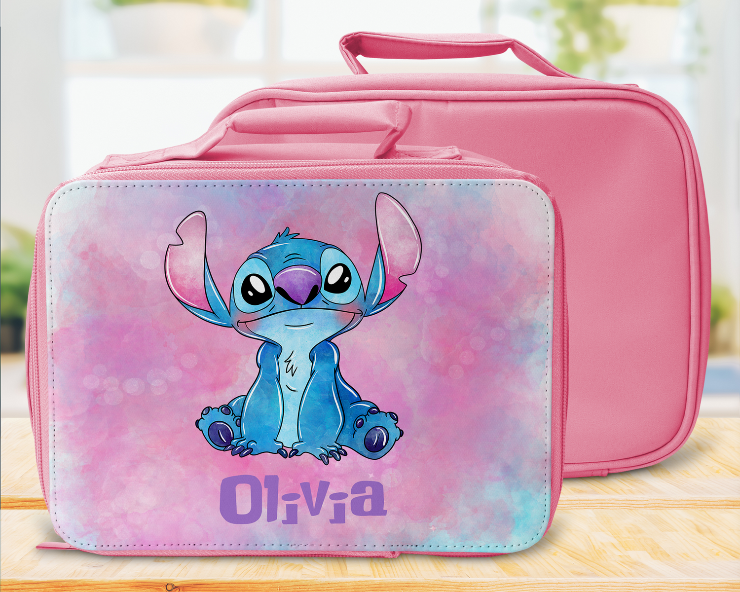 Personalised stitch cooler bag lunchbag, fully Insulated and personalised with name, custom design 24x18cm stitch pink