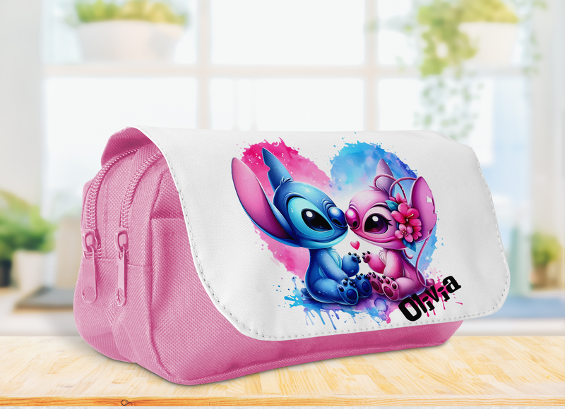 Personalised Pencil Case Stitch with Name and Stitch Design 2 compartments zipped