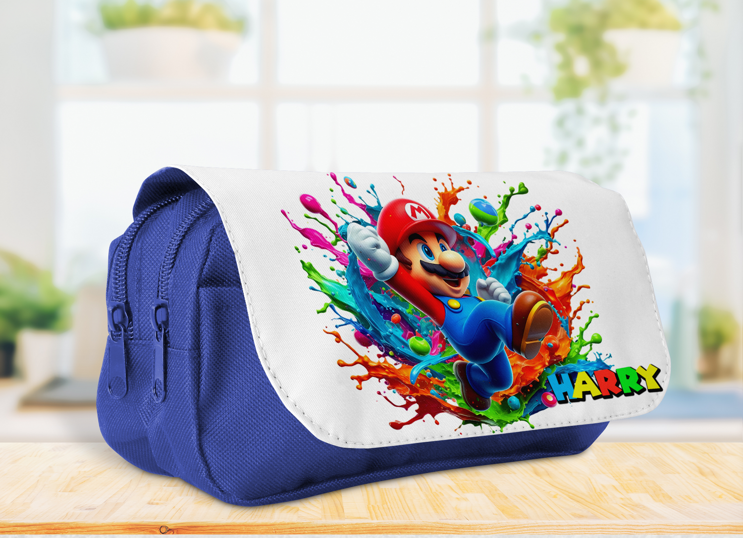 Personalised Pencil Case mario theme with Name and design  2 compartments zipped