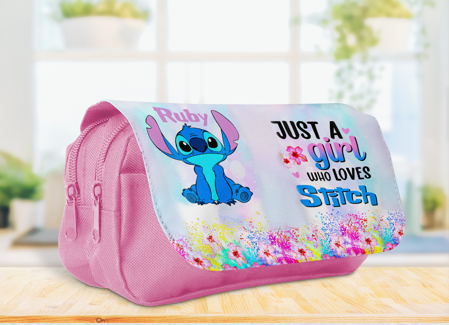 Personalised Pencil Case Stitch with Name and Stitch Design 2 compartments zipped