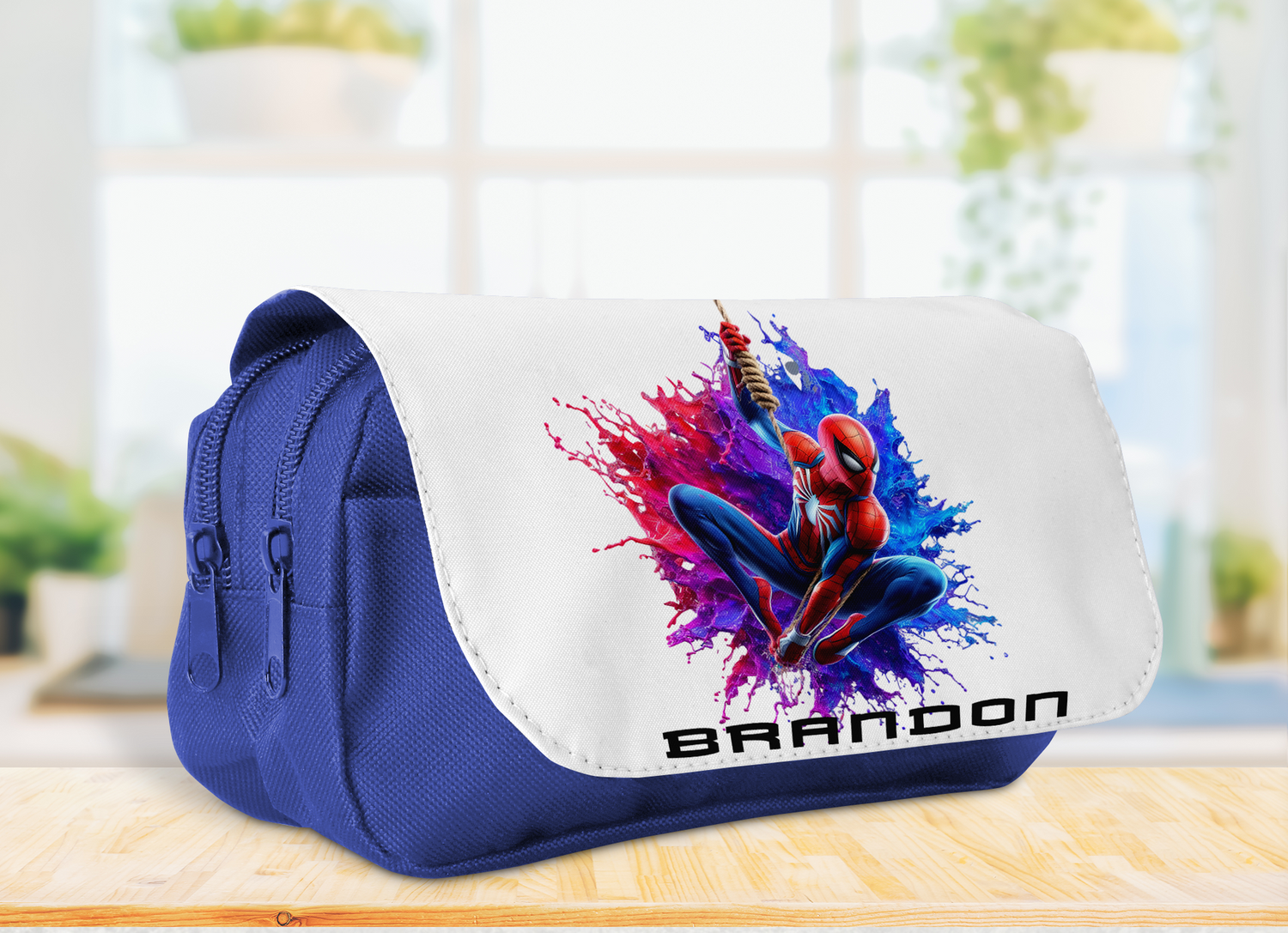 Personalised Pencil Case Spiderman theme with Name and design  2 compartments zipped
