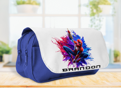 Personalised Pencil Case Spiderman theme with Name and design  2 compartments zipped Personalised Pencil Case Spiderman theme with Name and design  2 compartments zipped