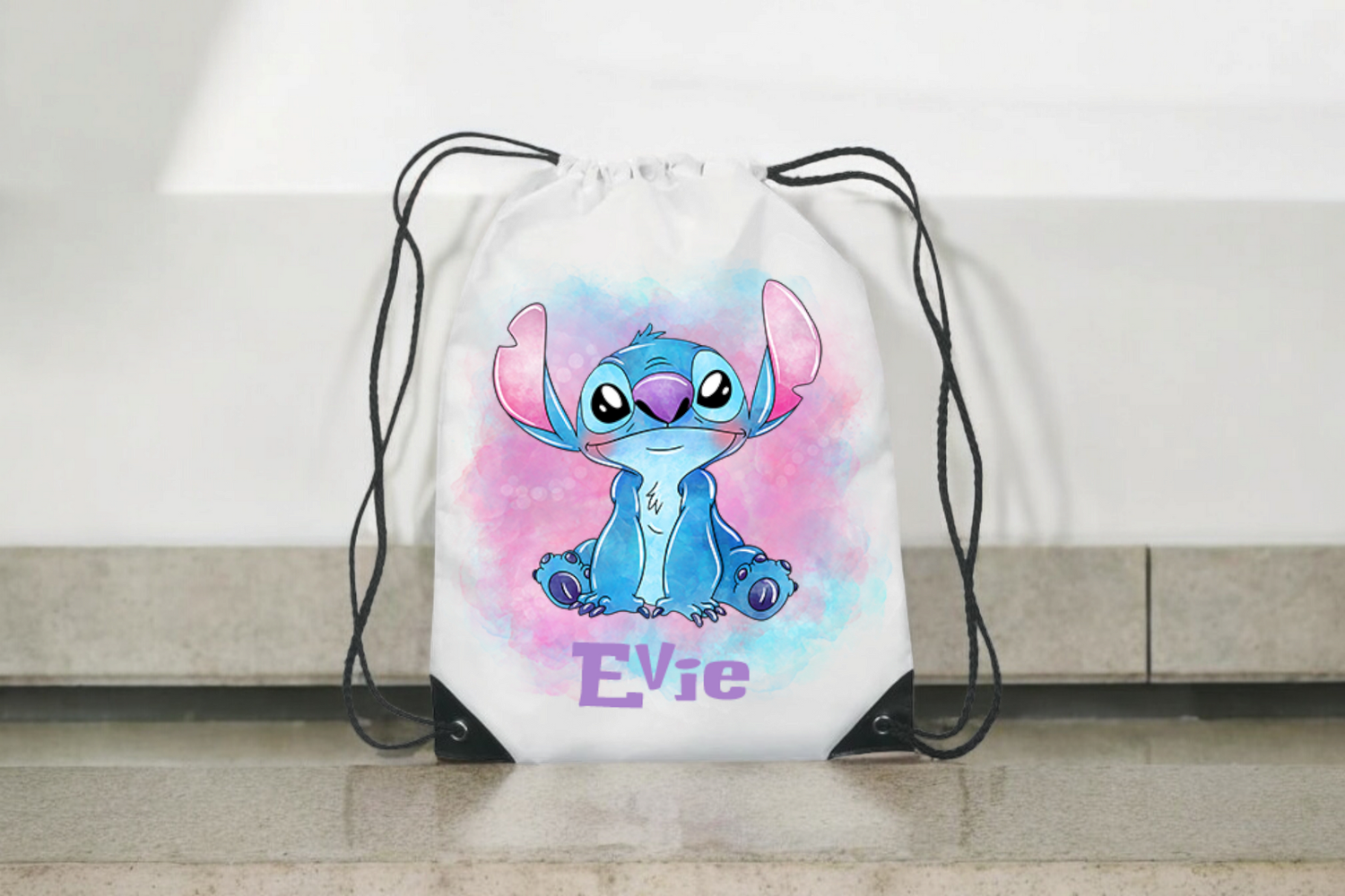 Personalised Stitch Drawstring bag Sports Gym Drawstring with Name and Stitch Design PE Sports Gym Bag