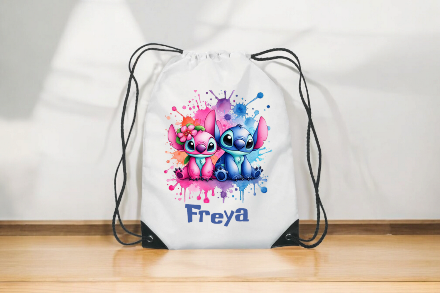Personalised Stitch Drawstring bag Sports Gym Drawstring with Name and Stitch Design PE Sports Gym Bag