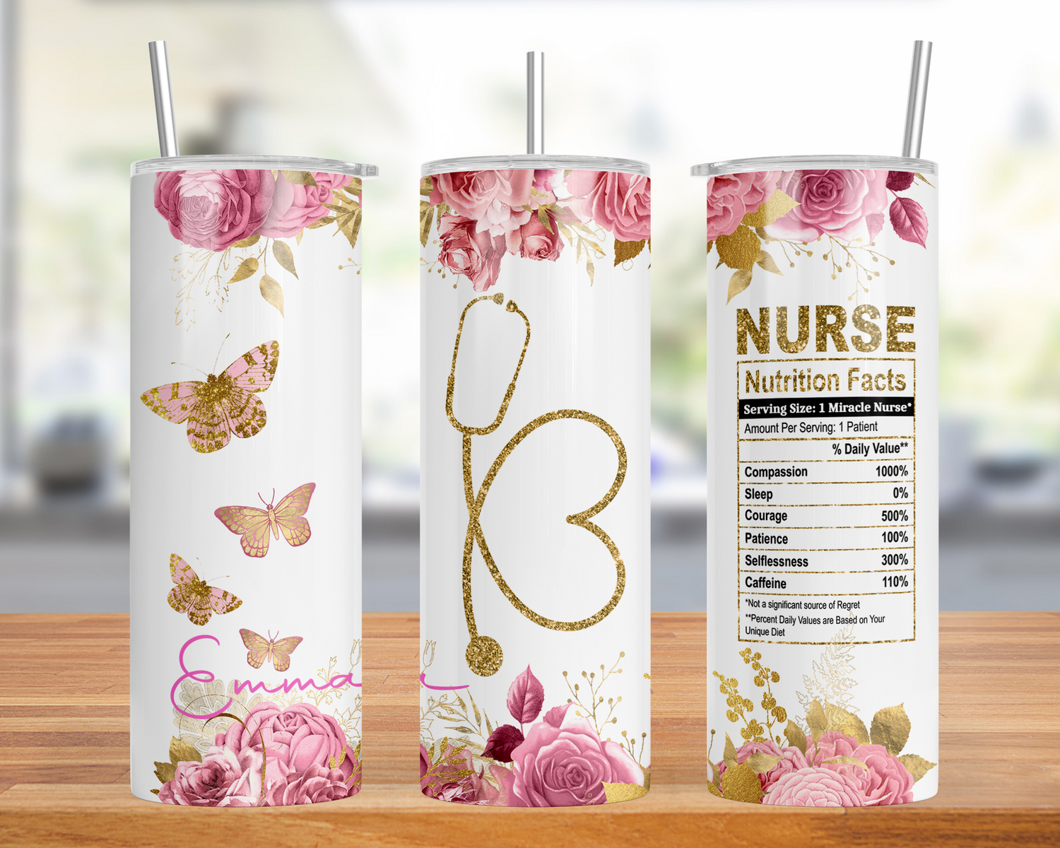 20Oz Nurse themed Insulated tumbler with stainless steel straw and lid best gift idea