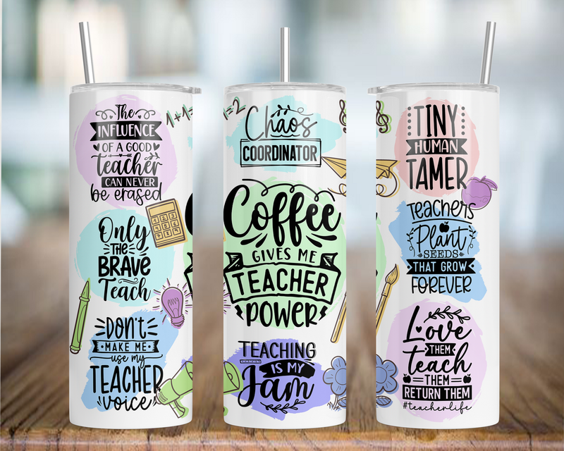 20Oz Teacher themed Insulated tumbler with stainless steel straw and lid best gift idea