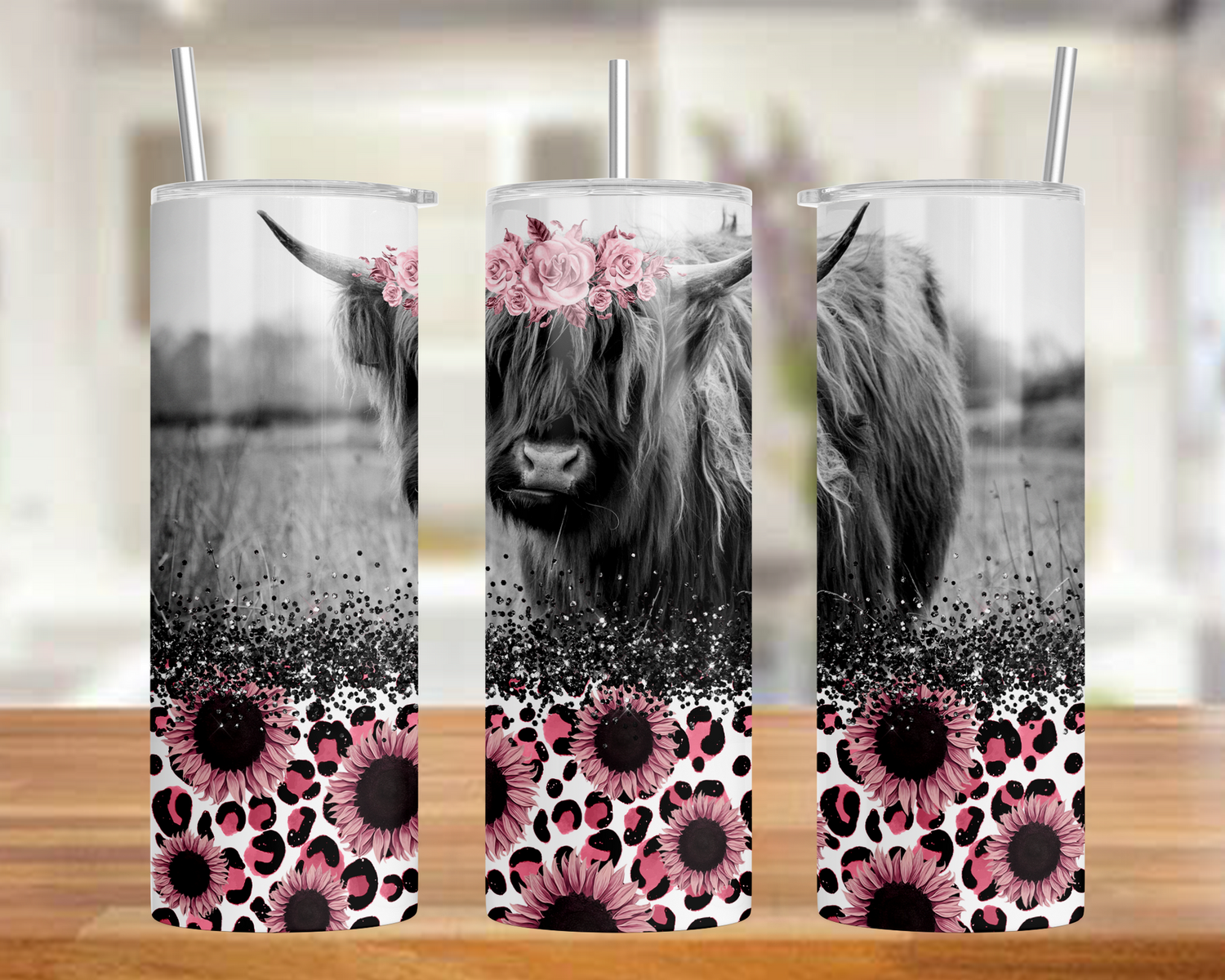 20Oz Highland Cow themed Insulated tumbler with stainless steel straw and lid best gift idea