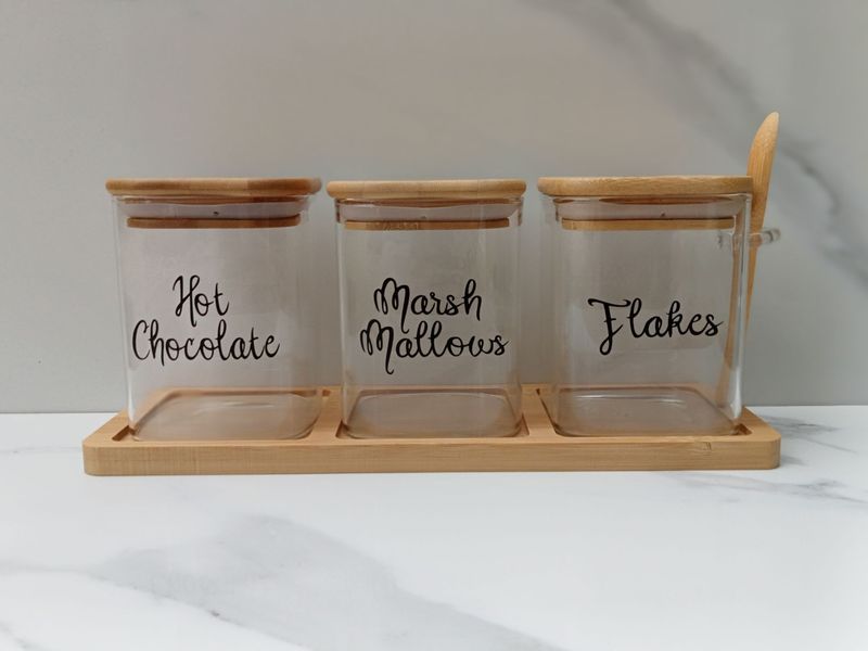 Personalised Square Storage Jars With Tray And Spoon