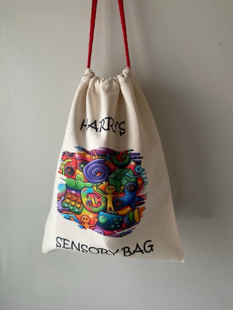 Personalised Sensory Bag, Fidget Bag Drawstring for Sensory Toys Aids 39x30cm