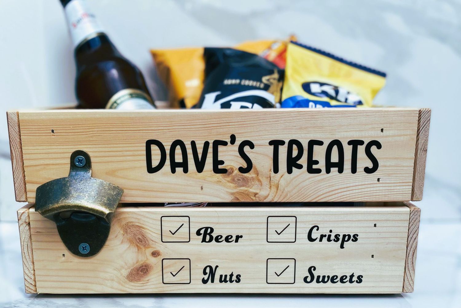 Personalised snack crate, treat box, birthday , Christmas gifts, fathers day