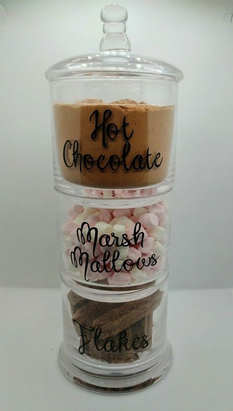 Hot chocolate station storage stacking jars glass 3 tier flake marsh mallows