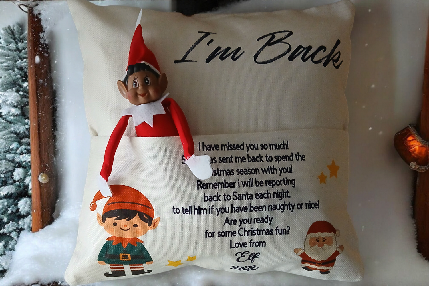 Personalised Elf on the Shelf cushion pocket Elf With Name