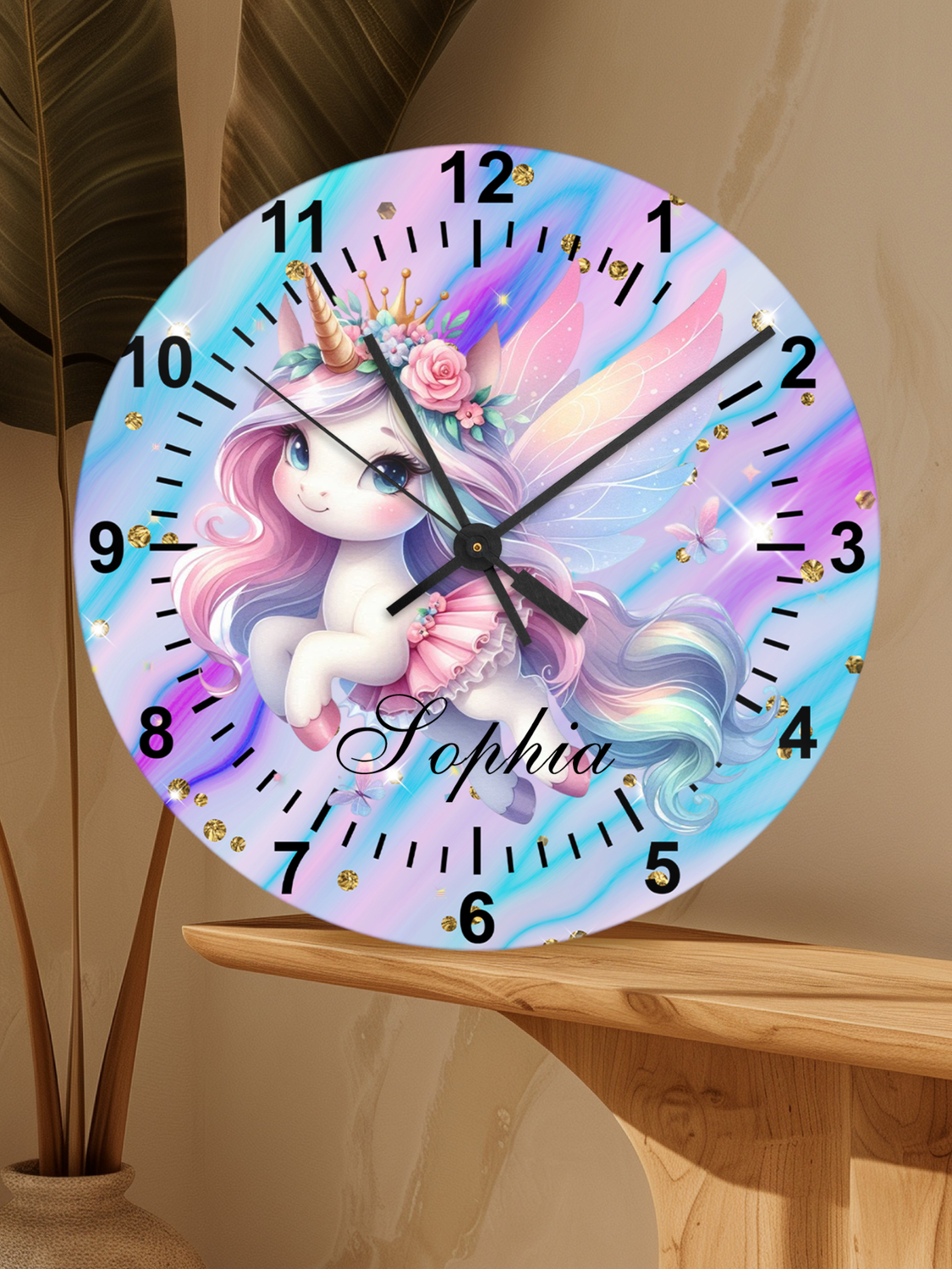 Handmade Wall Clock 30cm Wall Clock with Unicorn Design personalised