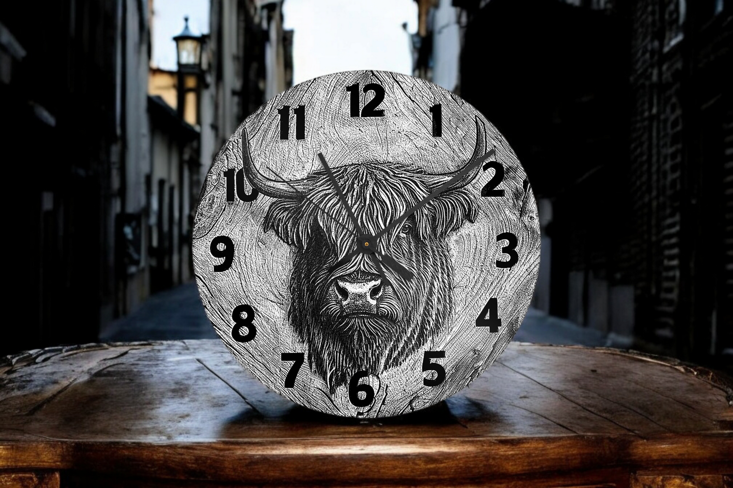 Handmade Wall Clock 30cm Wall Clock with Highland Cow Design Country Rustic