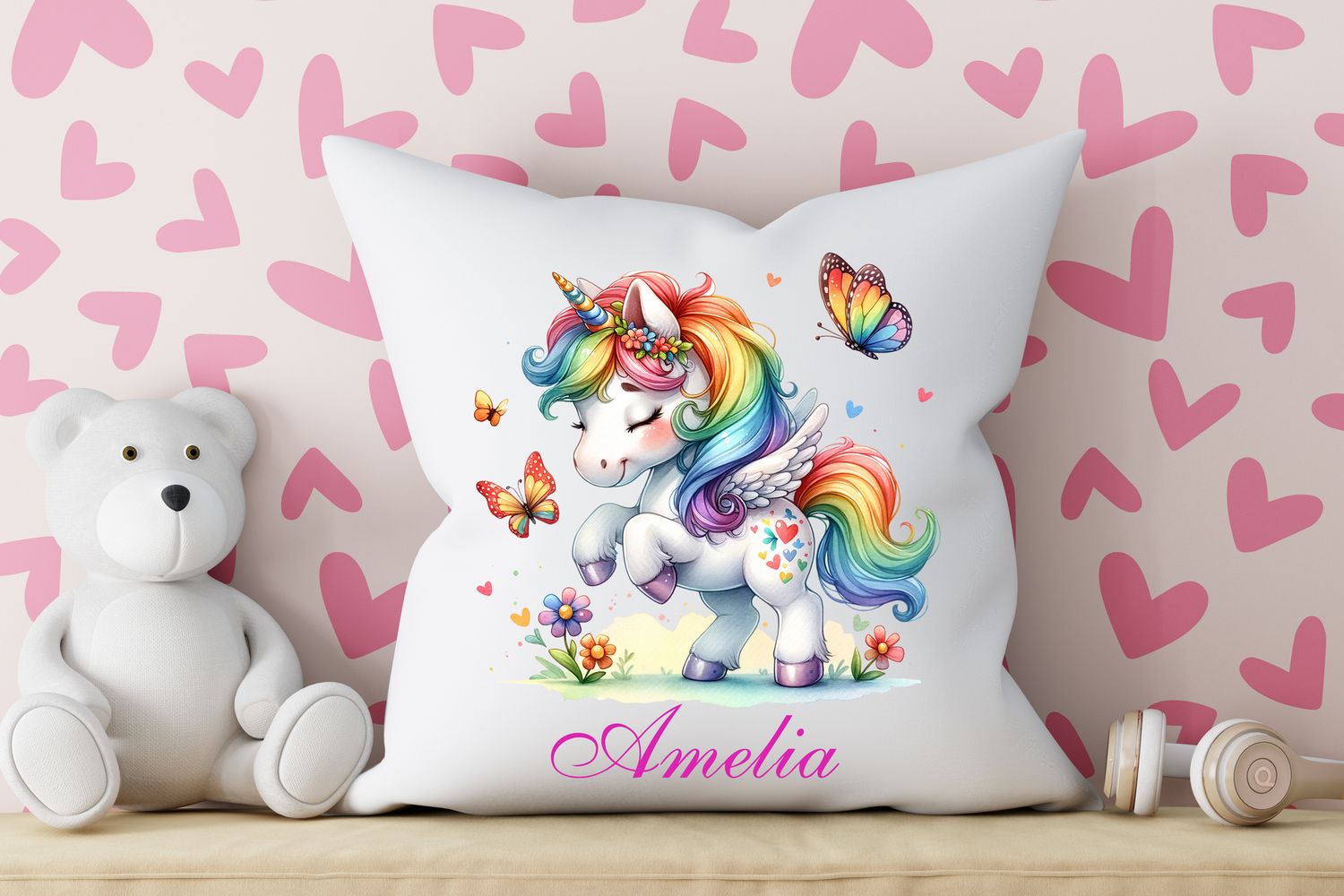 Personalised Unicorn Cushion with Name and Design 40cm/40cm Soft Cushion Perfect Gift Bedroom Idea Decor