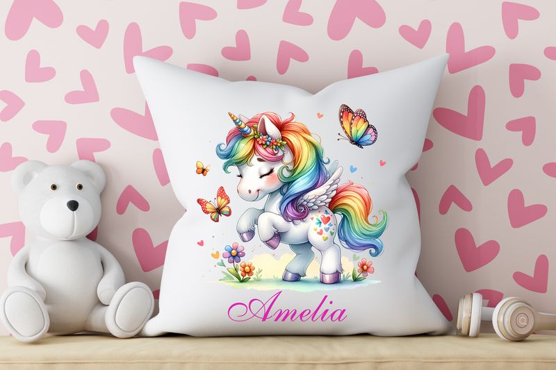 Personalised Unicorn Cushion with Name and Design 40cm/40cm Soft Cushion Perfect Gift Bedroom Idea Decor