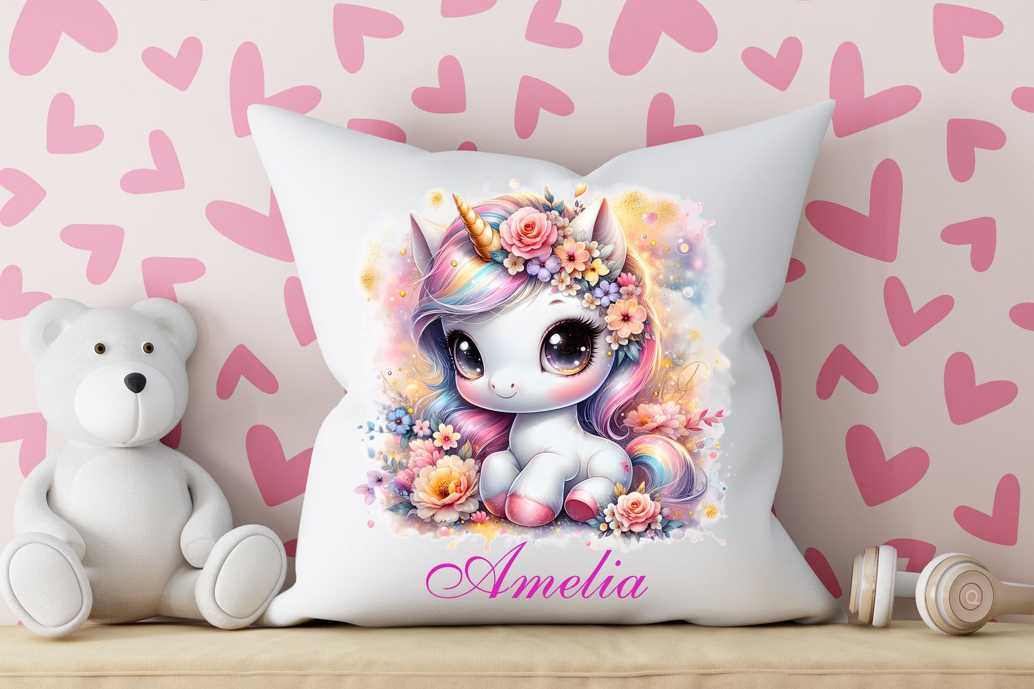 Personalised Unicorn Cushion with Name and Design 40cm/40cm Soft Cushion Perfect Gift Bedroom Idea Decor