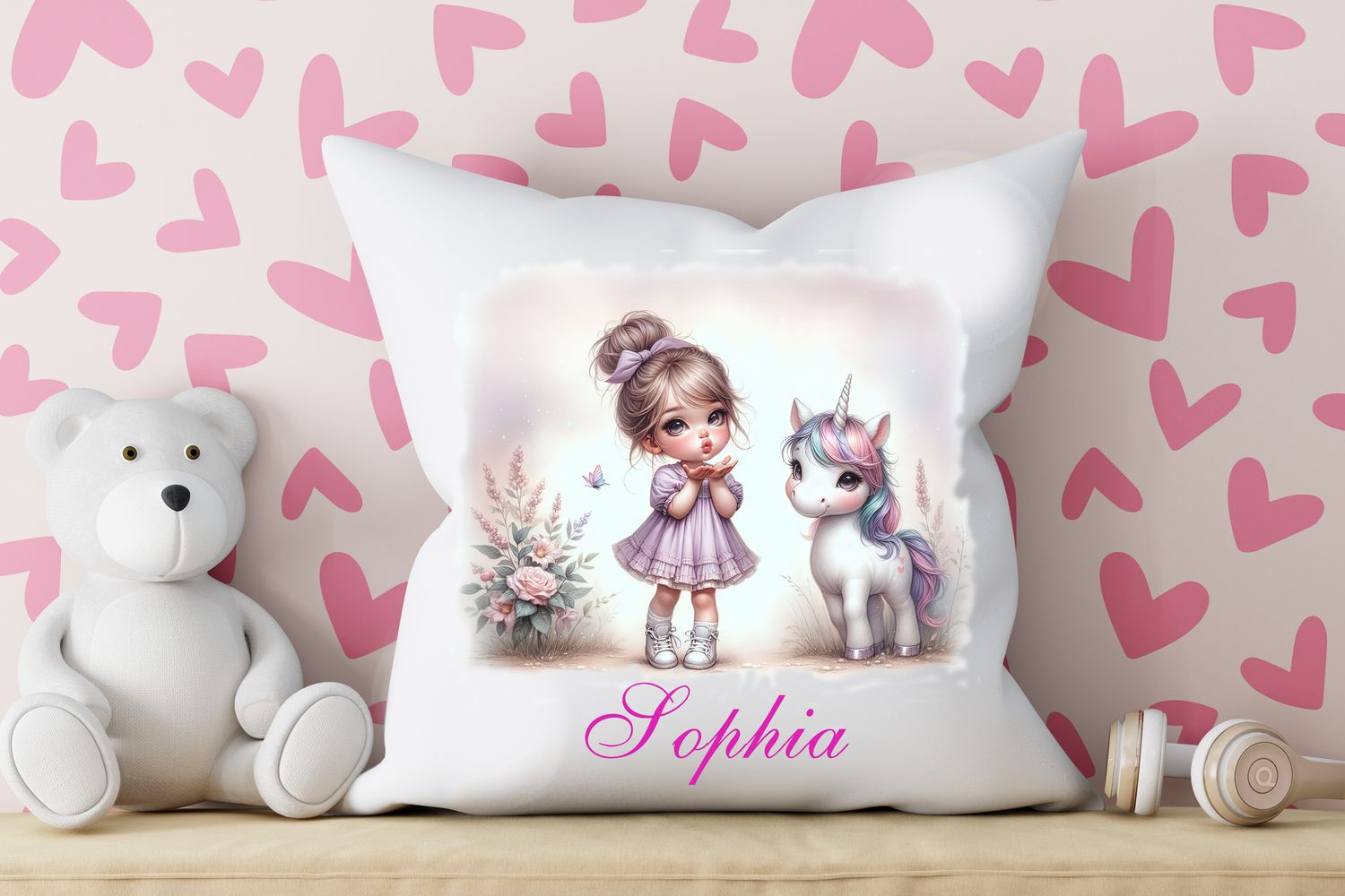 Personalised Unicorn Cushion with Name and Design 40cm/40cm Soft Cushion Perfect Gift Bedroom Idea Decor