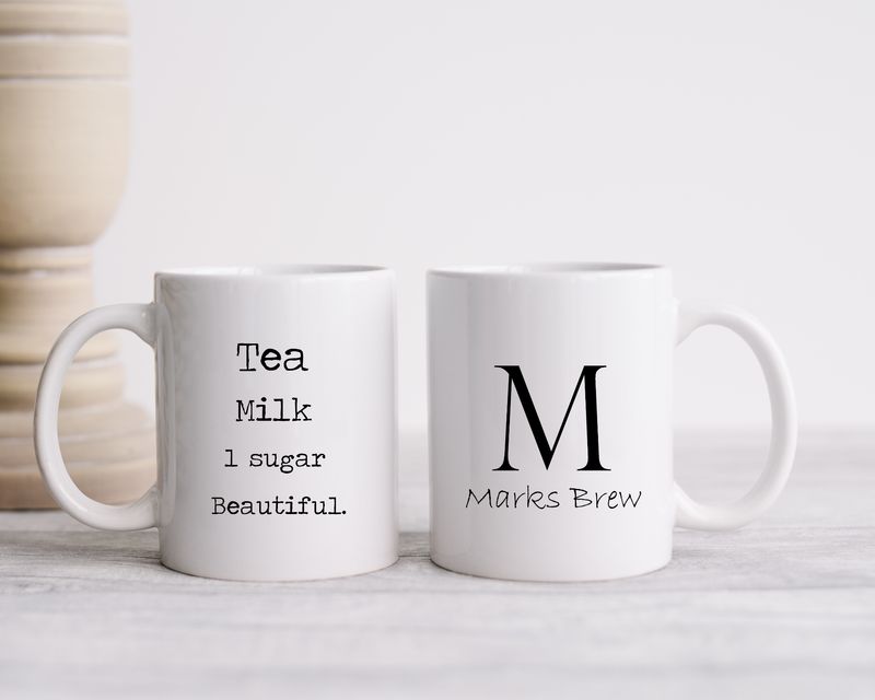 Personalised name mug tea coffee instructions initial
