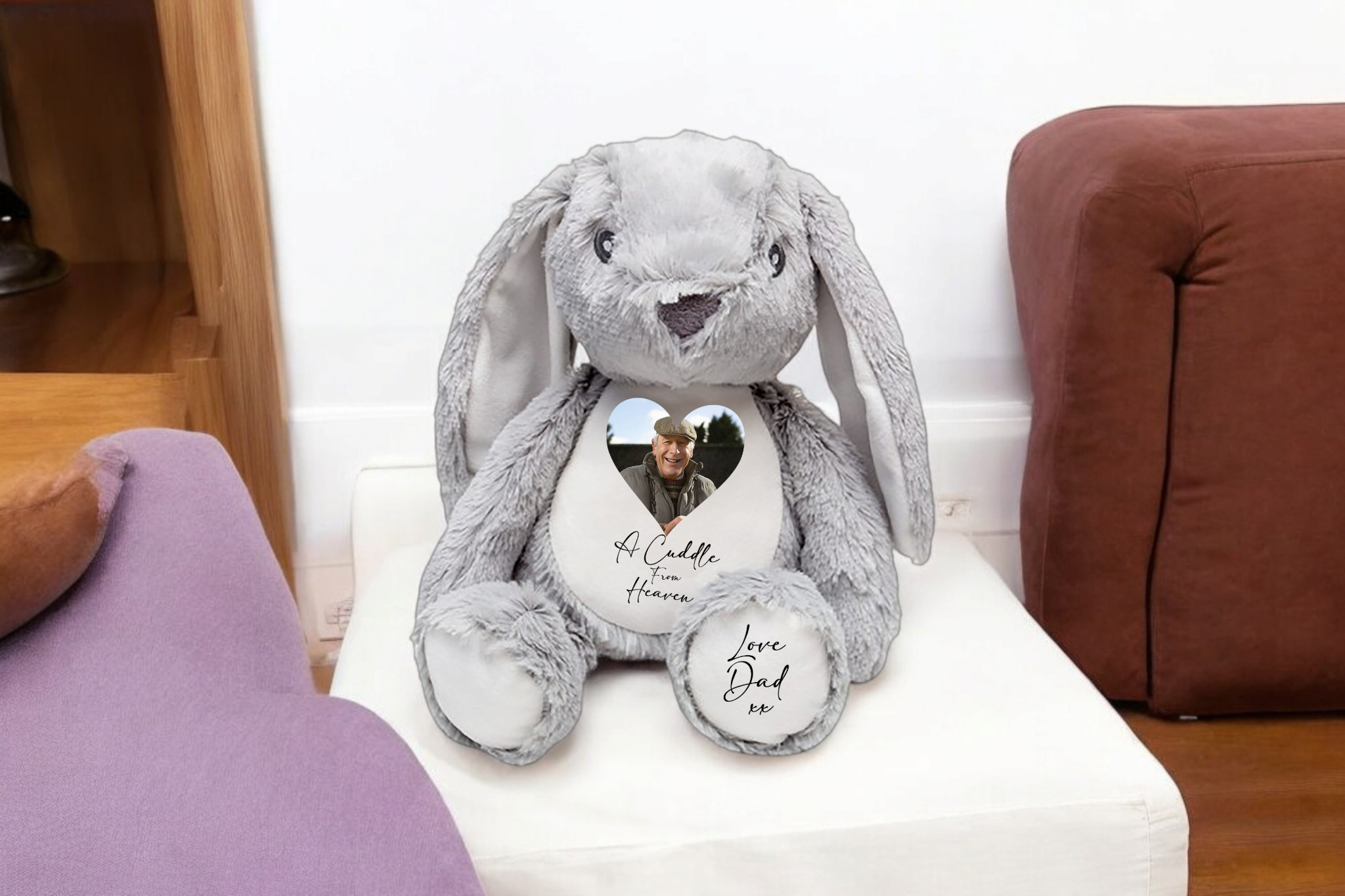Personalised Memorial Bunny Teddy Cuddle from Heaven Teddy Add you Picture and message