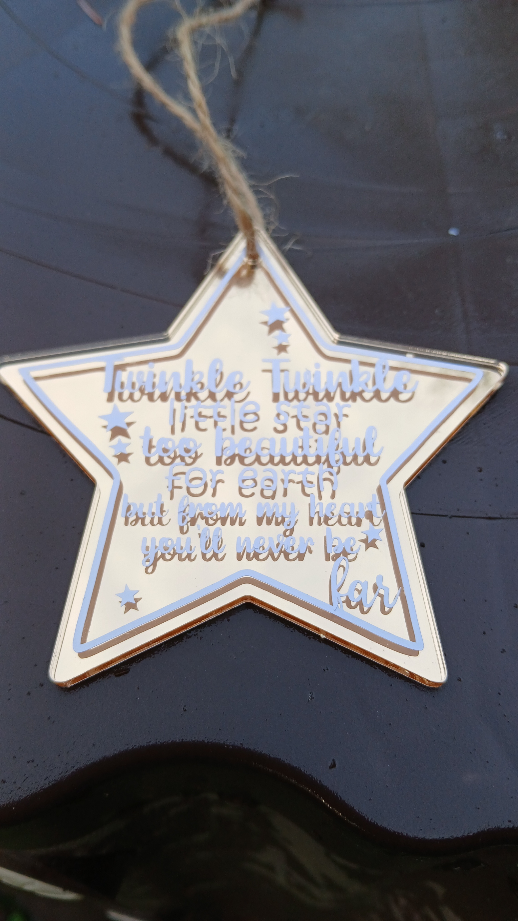 Hanging Star Memorial Children Adults Loss Mirrored Star With Hanging detail