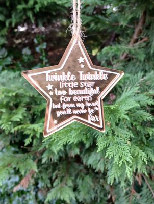 Hanging Star Memorial Children Adults Loss Mirrored Star With Hanging detail