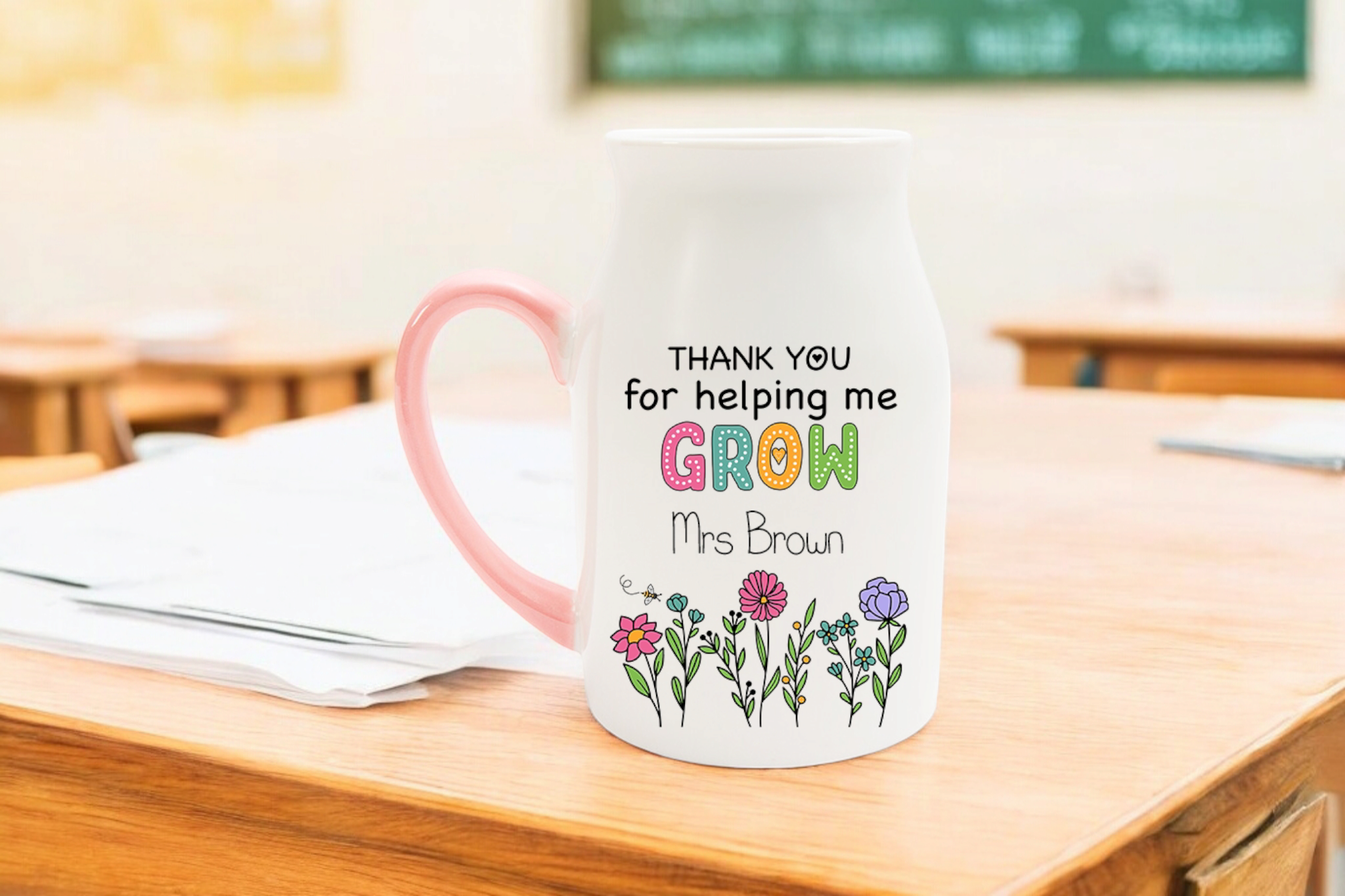 Personalised Teacher Gift Jug Vase Flowers Milk Keepsake Thank you Teacher