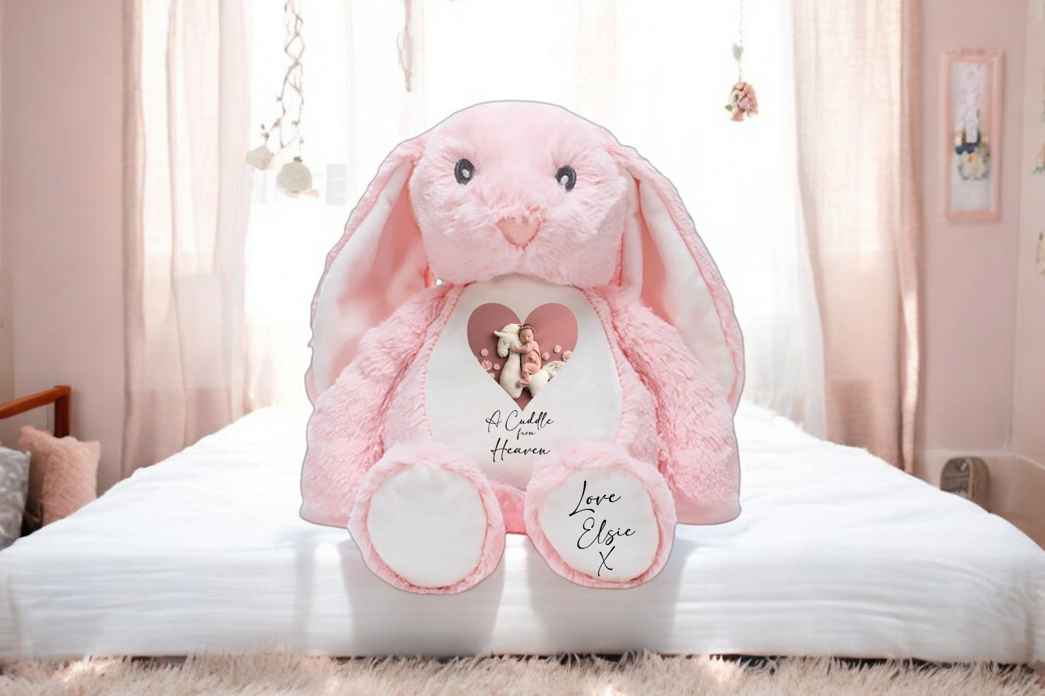 Personalised Memorial Bunny Cuddle from Heaven Teddy Add you Picture