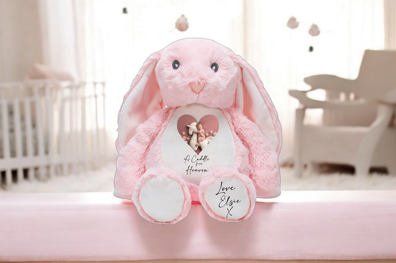 Personalised Memorial Bunny Cuddle from Heaven Teddy Add you Picture