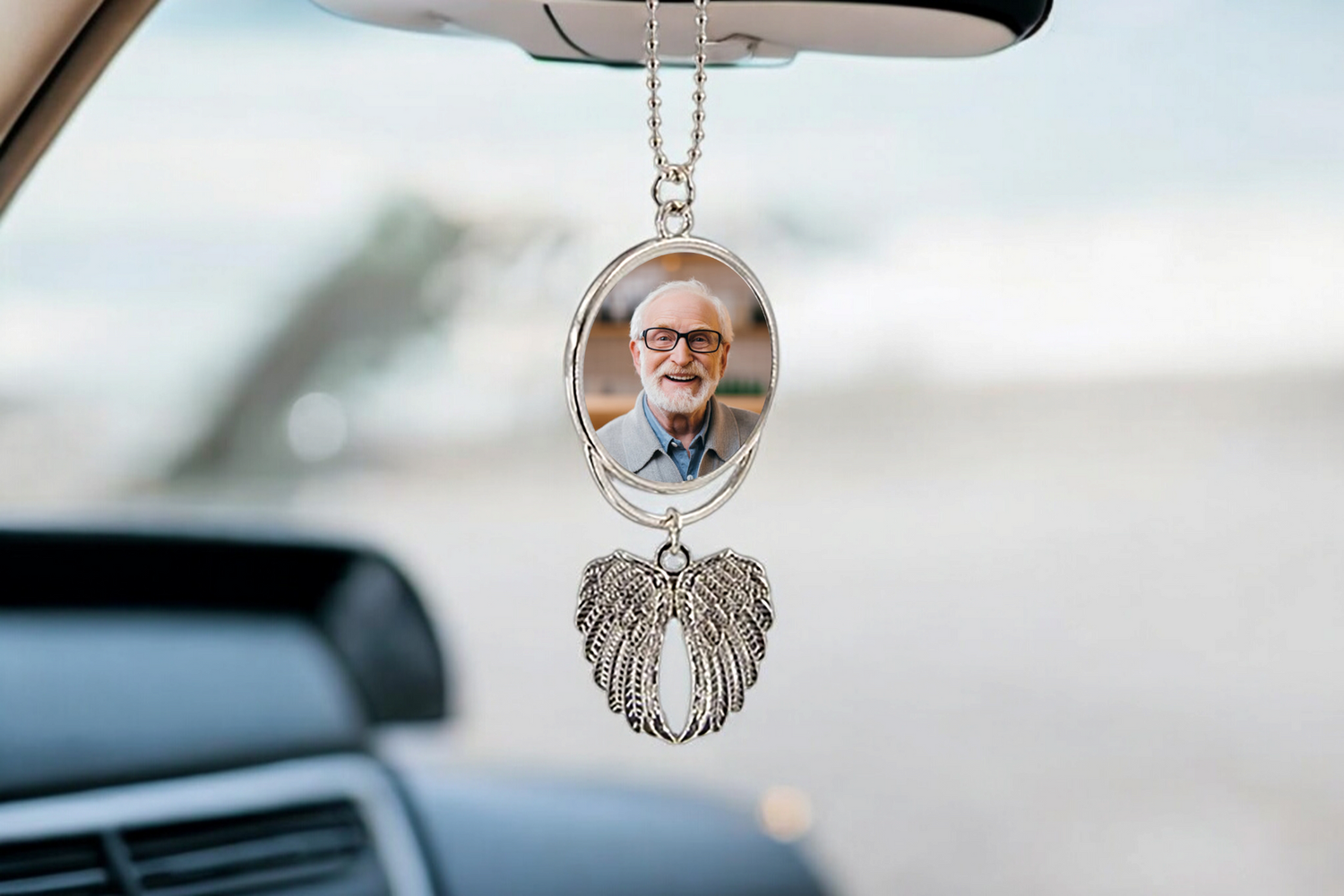 Personalised Photo Hanging Car Ornament Memorial Loss Angel Wings