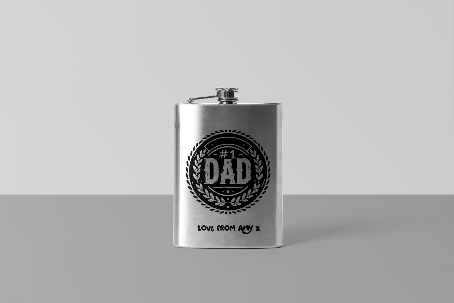 Personalised Hip Flask Best Dad Badge With Personal Message Stainless Steel