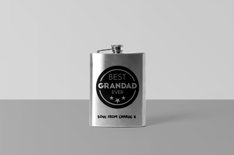 Personalised Hip Flask Best Grandad Badge With Personal Message Stainless Steel