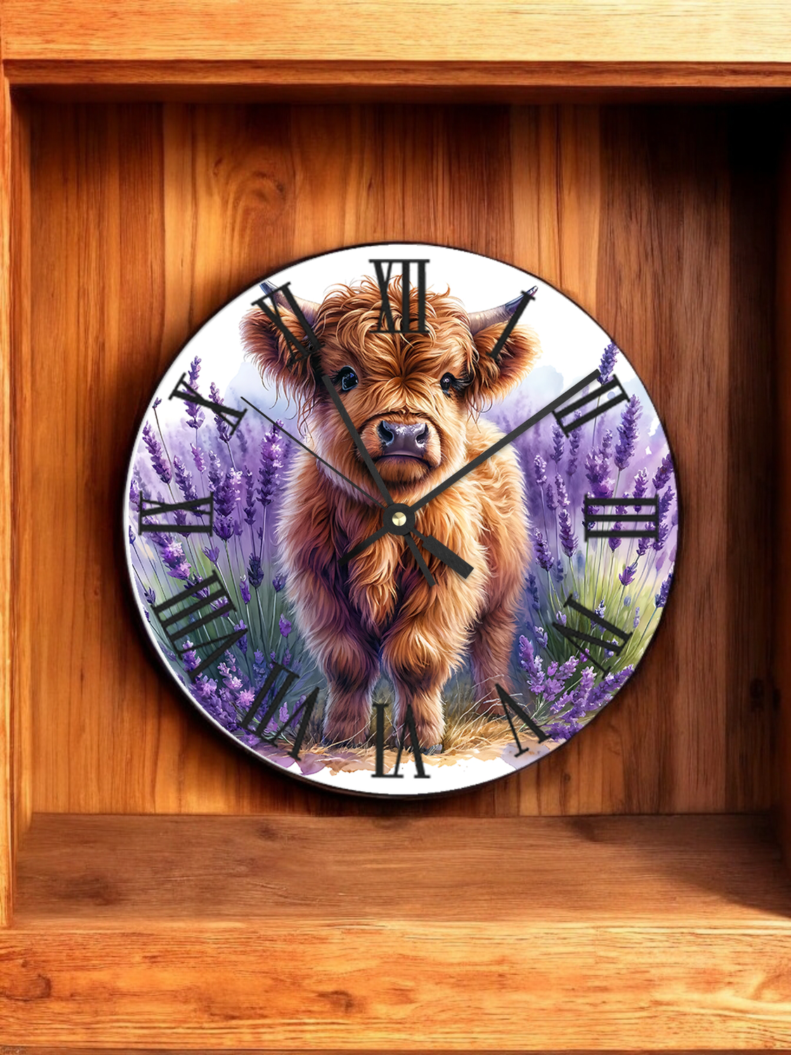 Handmade Wall Clock Glass Clock two Sizes Available Highland cow 20/30cm