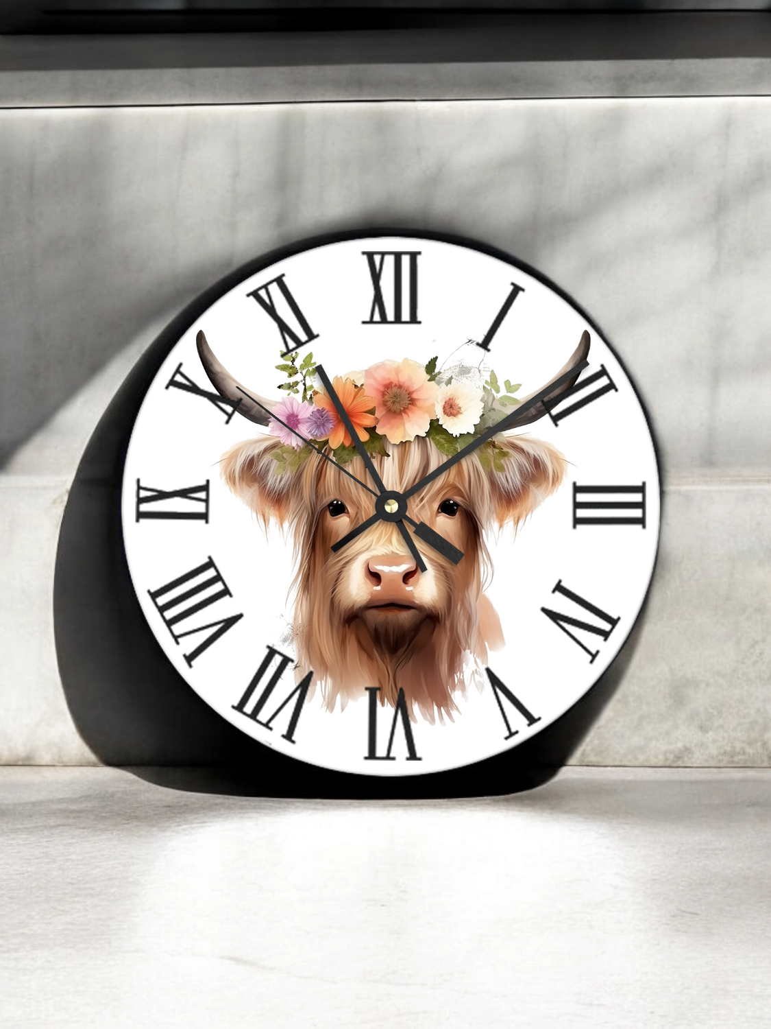 Handmade Wall Clock Glass Clock two Sizes Available Highland cow 20/30cm