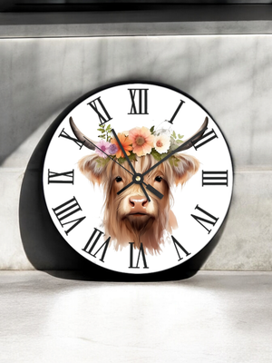 Handmade Wall Clock Glass Clock two Sizes Available Highland cow 20/30cm