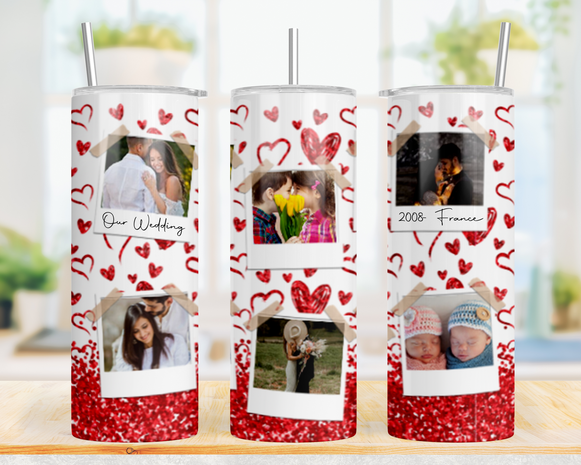 20Oz Valentines Photo Polaroid Style Photo Tumbler Hot/Cold Drinks Insulated With Straw
