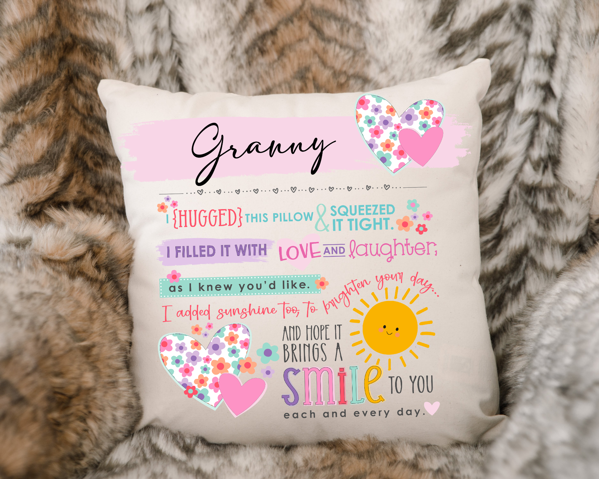 Personalised Linen Cushion Mum Nan Nanny Granny Gift 40x40cm Petfect Mothers day Birthday Gift