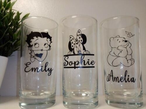 Personalised Character Glass Tumblers Betty Boop Winnie Minnie With Name