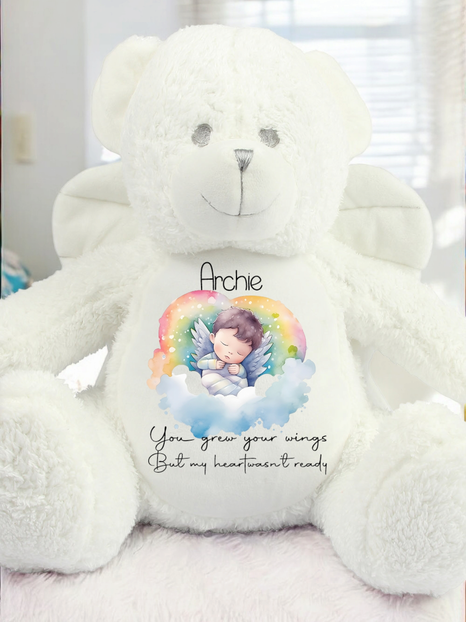 Personalised Printed Angel Wings Teddy Soft Plushie With Wings and Message
