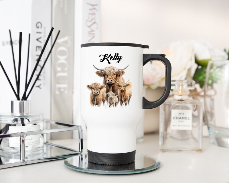 Personalised Insulated Travel Tumbler Highland Cow Family Choose Number Family Cows With Name