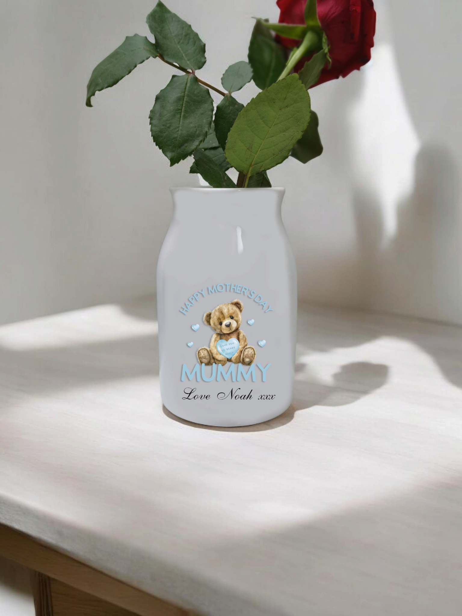 Personalised Vase Mother's Day Teddy Name Message Gift Vase