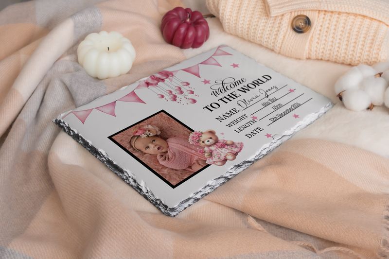 Baby Birth Photo Keepsake Slate Birth Annoucement Photo Gift Keepsake