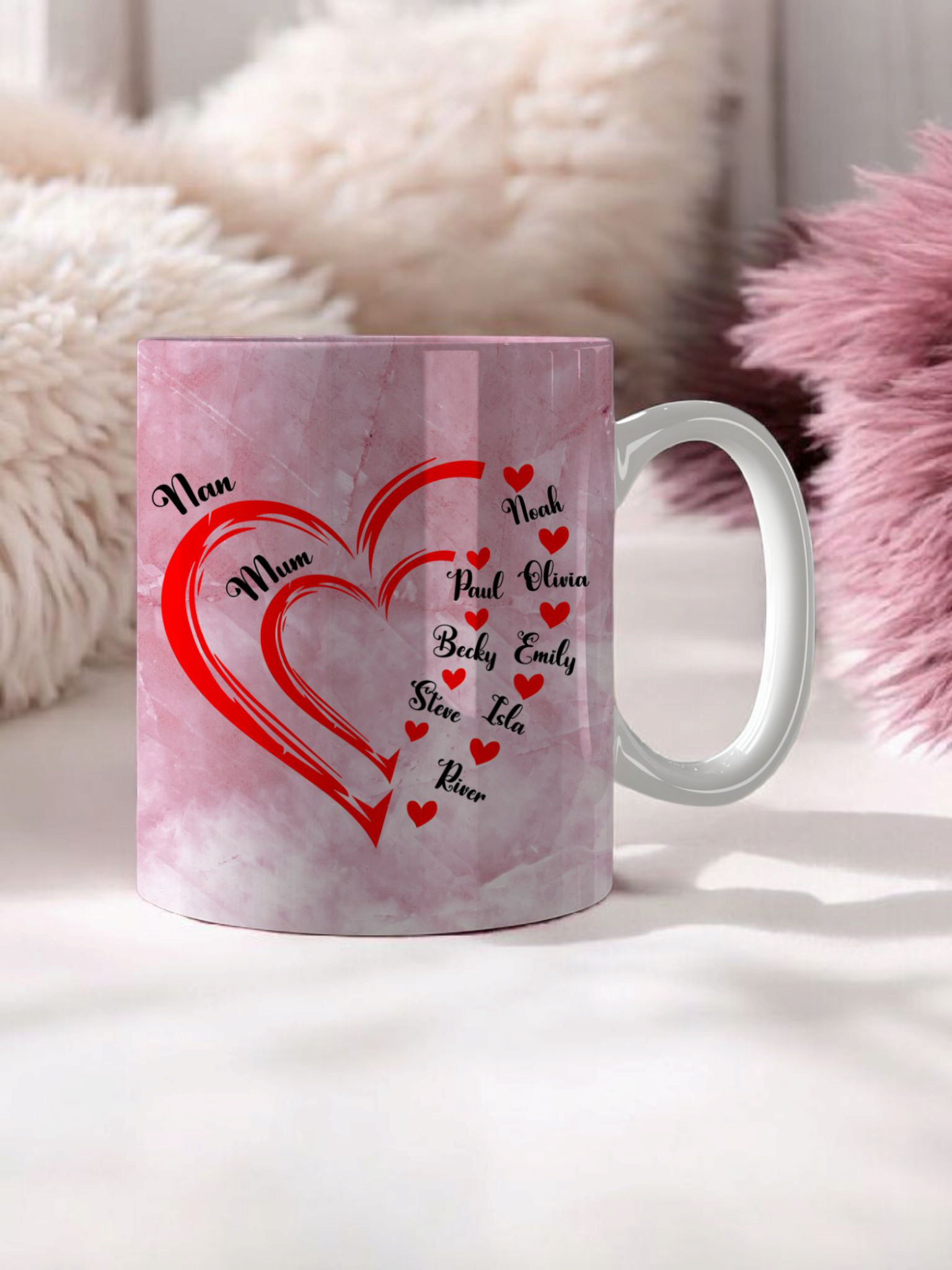 Marble Effect Mug 11oz Mum Mom Names Heart Mug with Grandparent Children Mum Kids Names