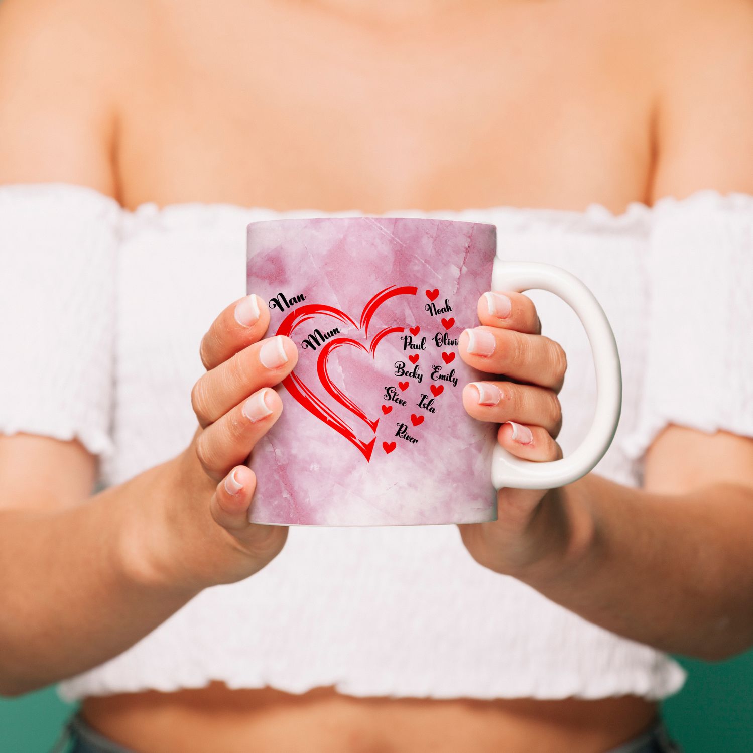 Marble Effect Mug 11oz Mum Mom Names Heart Mug with Grandparent Children Mum Kids Names