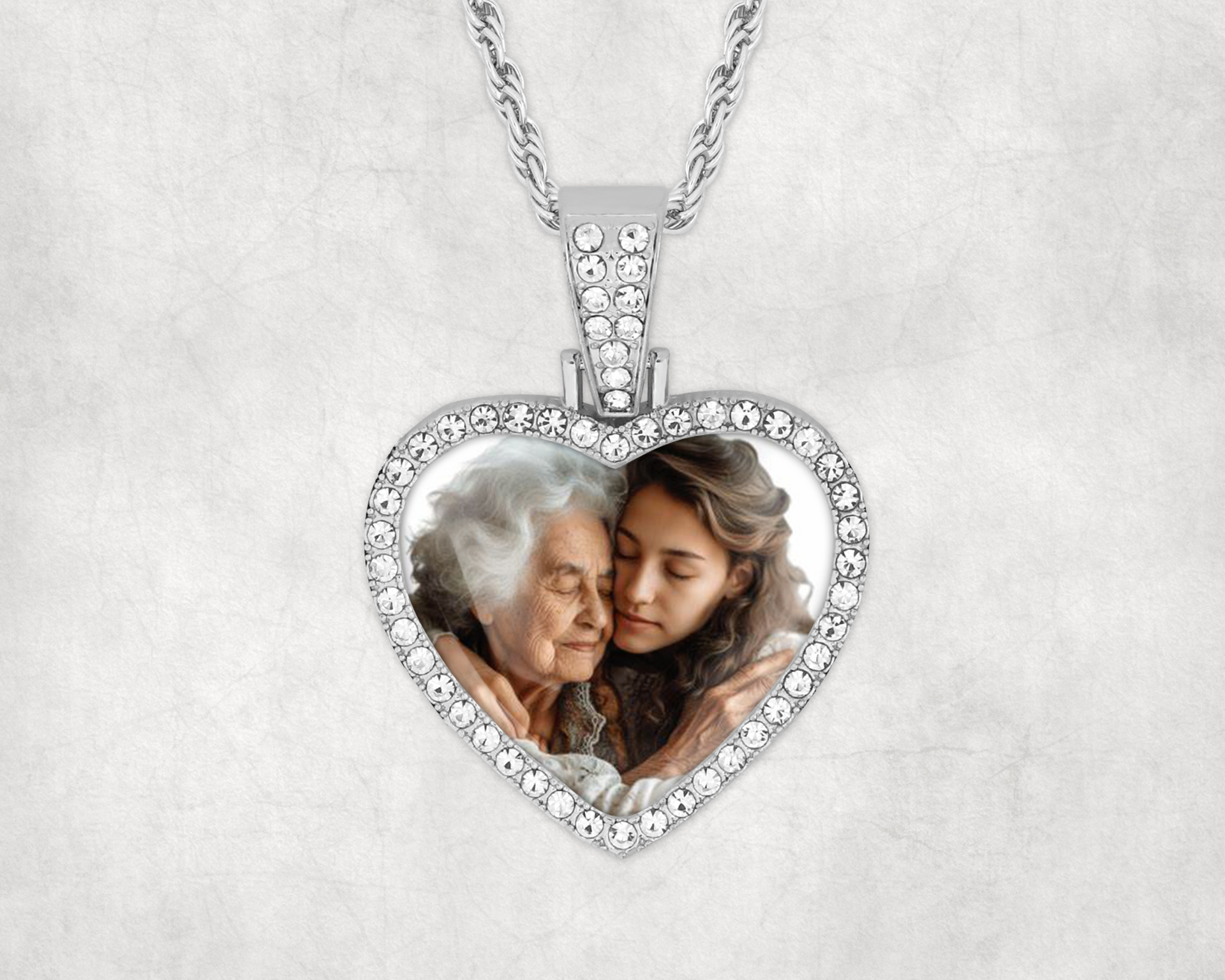 Personalised Heart Necklace Photo Necklace Diamond Style With Chain Permanent Photo Gift Sparkle Gift Send Photo