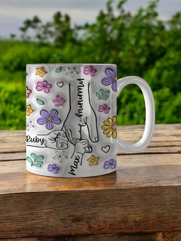 Personalised Mug 3d Mum Nan Nanny 3D Inflated Hands Mother's Day up to 7 hands Ceramic 11oz Mug Gift Box Hands Mug
