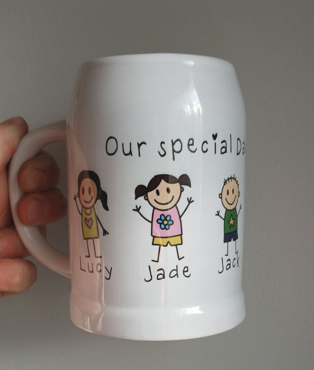 Personalised Family Fathers Day Dad Daddy Gift Beer Stein Ceramic Beer Gift Keepsake Beer Jug Family Kids Names Best Special Daddy Stick